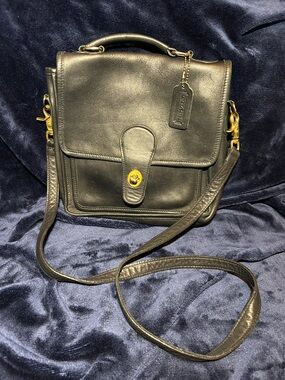 Coach Black Leather Top-Handle Crossbody with Gold Hardware